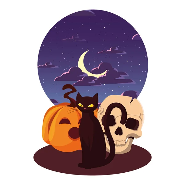 Kabak kedi mutlu cadılar bayramı kutlaması — Stok Vektör