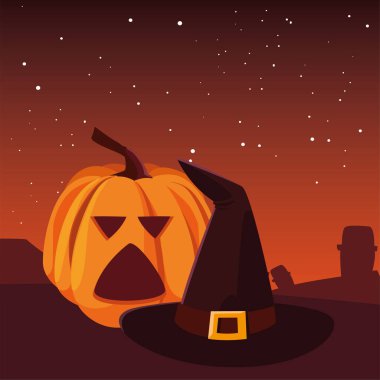 şapka mutlu cadılar bayramı kutlama tasarımı ile kabak