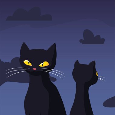 siyah kediler mutlu cadılar bayramı kutlama tasarımı
