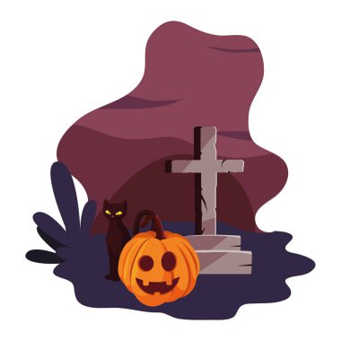 çapraz kabak kedi mutlu cadılar bayramı kutlama tasarımı