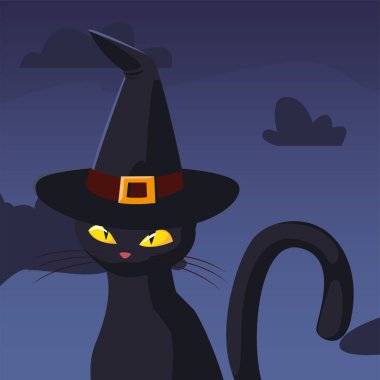 siyah kedi mutlu cadılar bayramı kutlama tasarımı