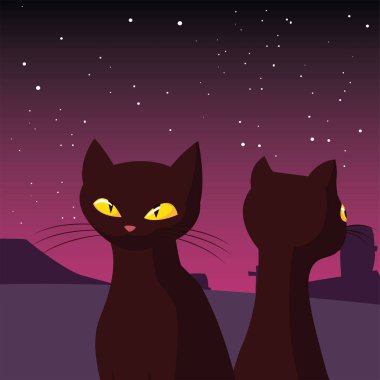siyah kediler mutlu cadılar bayramı kutlama tasarımı