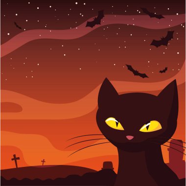 siyah kedi mutlu cadılar bayramı kutlama tasarımı