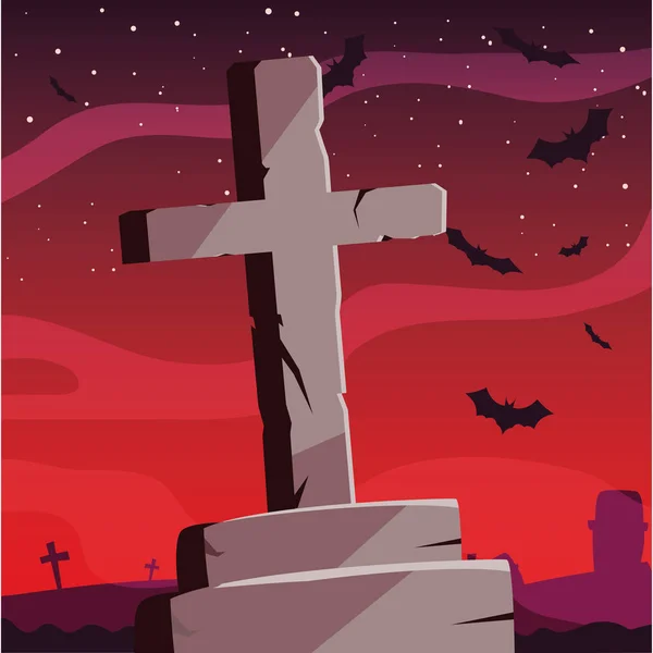 Cement cross Happy Halloween viering ontwerp — Stockvector