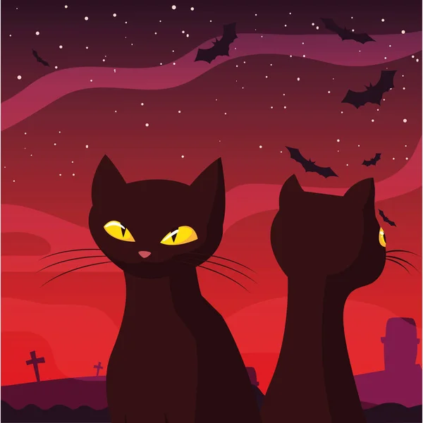 黑猫快乐万圣节庆祝设计 — 图库矢量图片