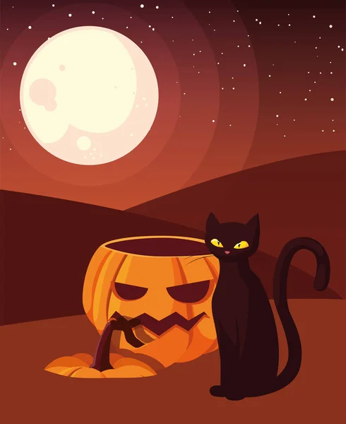 Calabaza gato feliz halloween celebración — Vector de stock