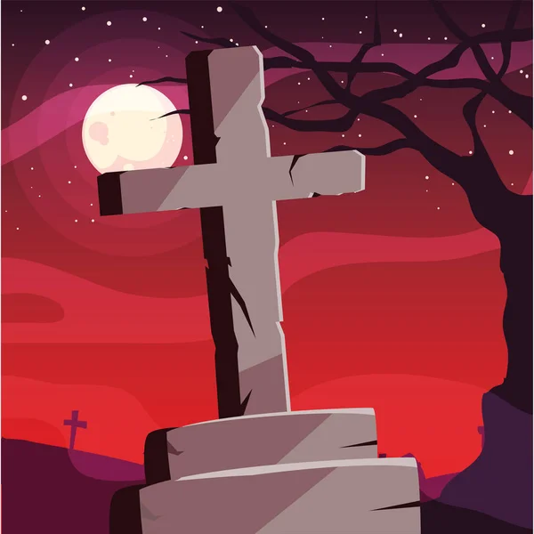 Croix de ciment heureuse fête d'Halloween design — Image vectorielle