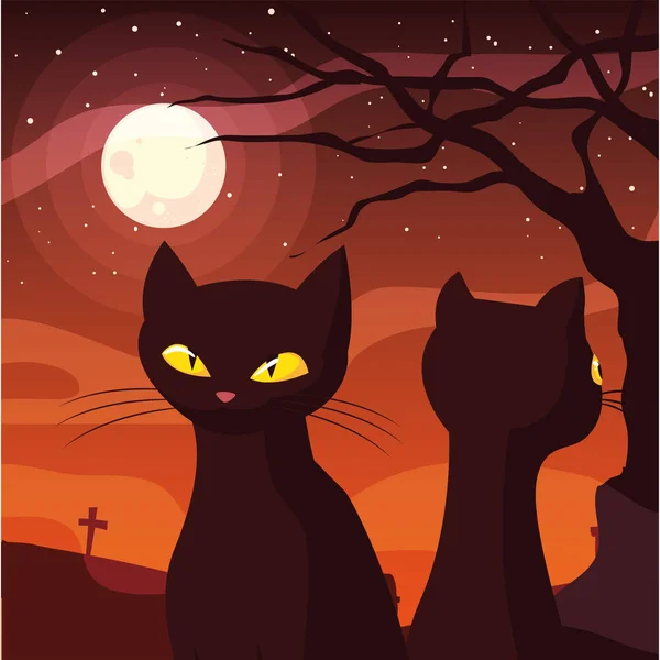 Fekete macskák boldog halloween ünnepség design — Stock Vector
