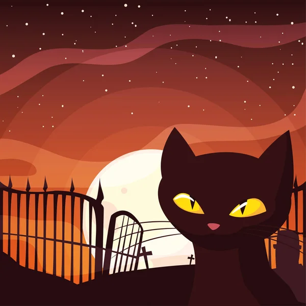 Gato negro feliz halloween celebración diseño — Archivo Imágenes Vectoriales