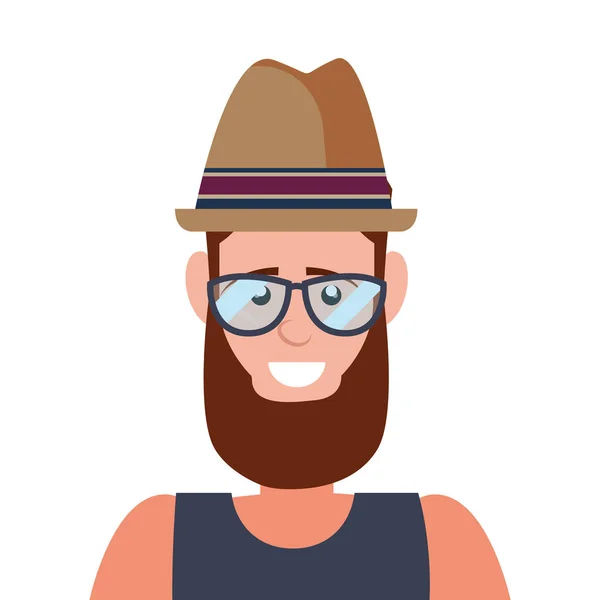 Hipster man portrait with hat — Stock Vector