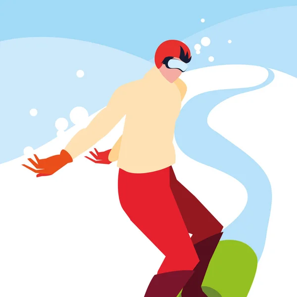 Hombre practicando snowboard deporte extremo — Vector de stock