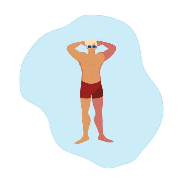 Joven con traje de baño flotando en el agua — Vector de stock