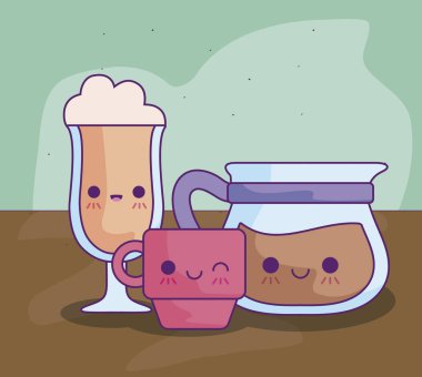 lezzetli gıda kawaii tarzı ile sevimli çaydanlık