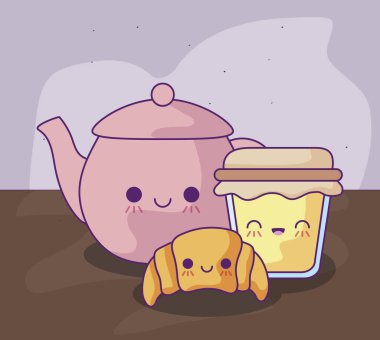 lezzetli gıda kawaii tarzı ile sevimli çaydanlık