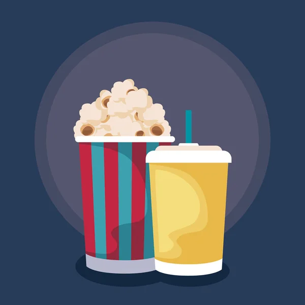 Cinema popcorn con bevanda — Vettoriale Stock