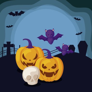 cadılar bayramı sahnesinde kafatası ile kabak seti