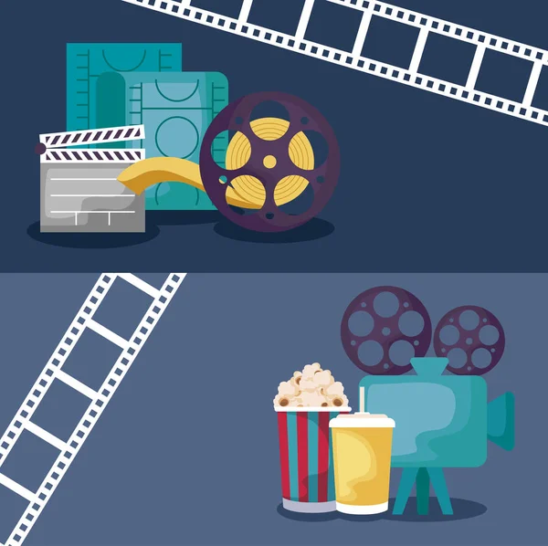 Caméra vidéo avec set icônes cinéma — Image vectorielle