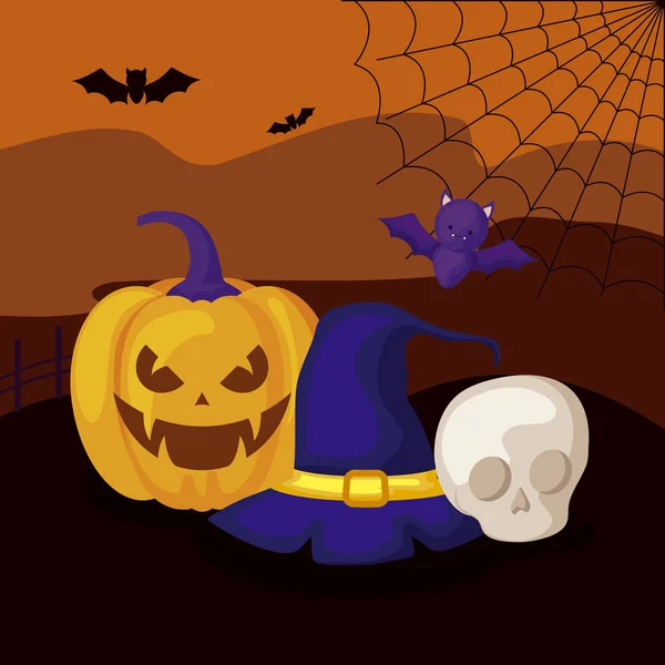 cadılar bayramı sahnesinde şapka cadı ile kabak