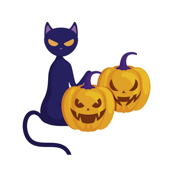 Citrouilles halloween avec chat icône isolée — Image vectorielle