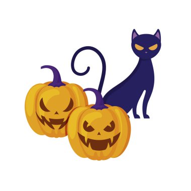 kedi izole simgesi ile halloween kabaklar