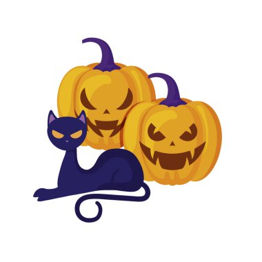 kedi izole simgesi ile halloween kabaklar