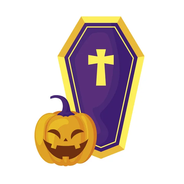 Calabaza de Halloween con ataúd icono aislado — Vector de stock