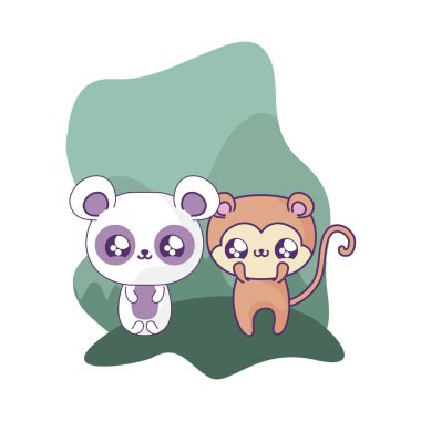 panda ayı bebek hayvanlar kawaii ile sevimli maymun