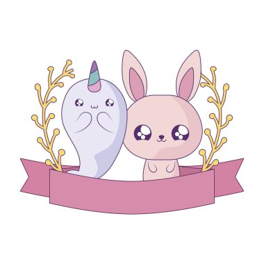 tavşan bebek hayvanlar kawaii ile sevimli deniz gergedanı