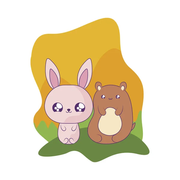 Niedliches Kaninchen mit Bärenbaby kawaii — Stockvektor