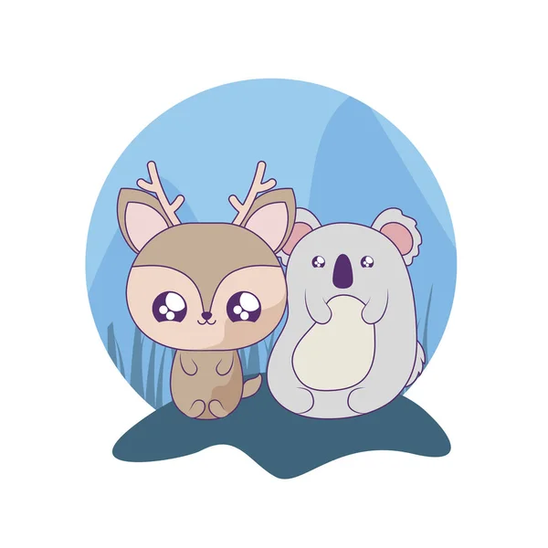 Reni drăguț cu koala animale copil kawaii — Vector de stoc