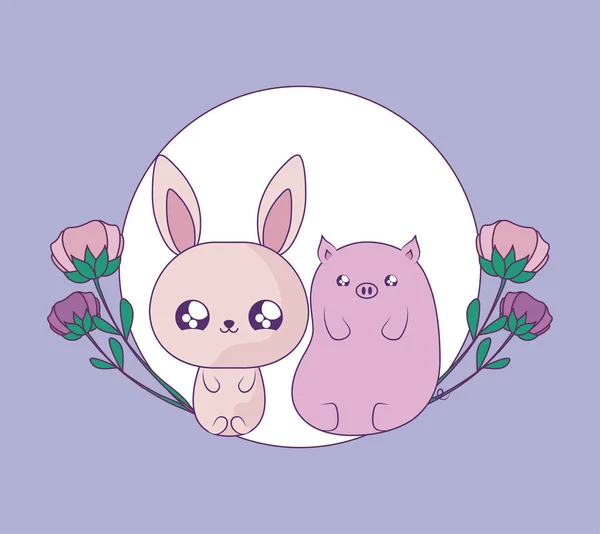 Schattig konijn met Piggy baby dieren kawaii — Stockvector