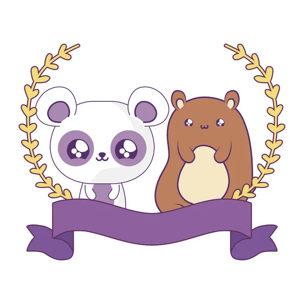 Carino orso con panda orso bambino animali kawaii — Vettoriale Stock