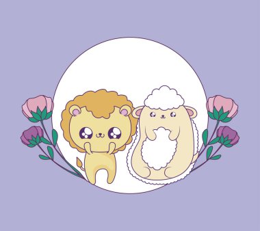 koyun bebek hayvanlar kawaii ile sevimli aslan