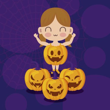 set kabaklar ile gizlenmiş sevimli kız