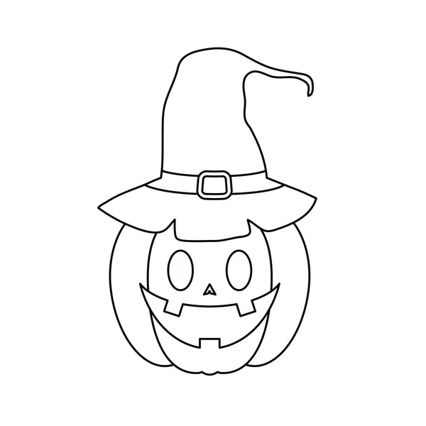 Calabaza de halloween con sombrero bruja — Vector de stock