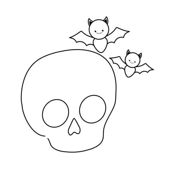 Murciélagos volando halloween con cráneo — Vector de stock