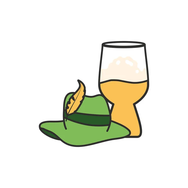 Xícara de cerveja com chapéu tirolesa festival oktoberfest —  Vetores de Stock
