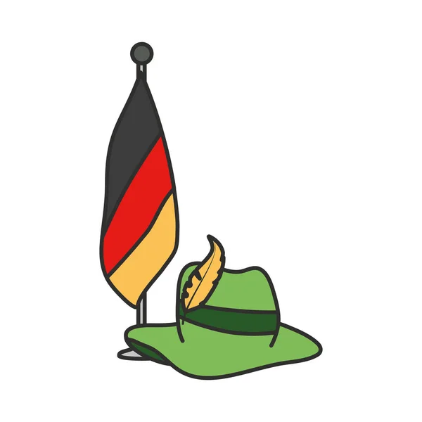 Tyrolean hat and germany flag oktoberfest icon — Stock Vector