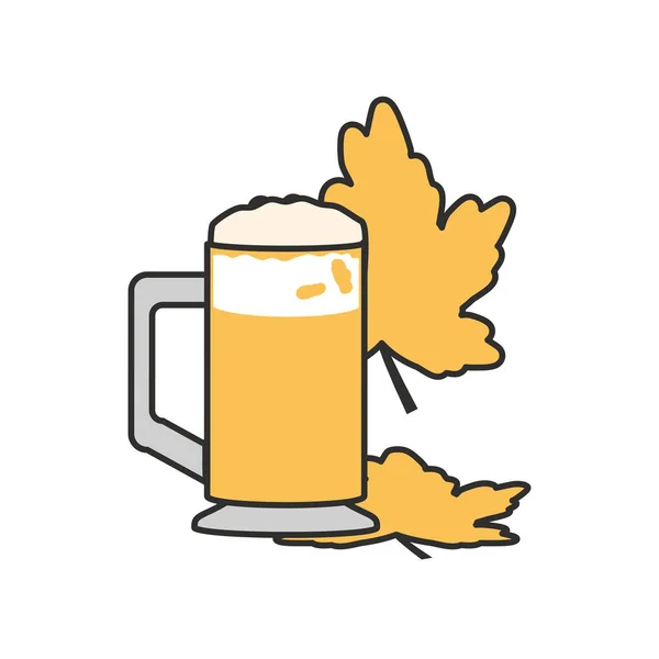 Glas Bier mit Blättern oktoberfest — Stockvektor