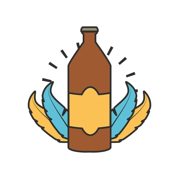 Bouteille de bière avec des plumes oktoberfest — Image vectorielle
