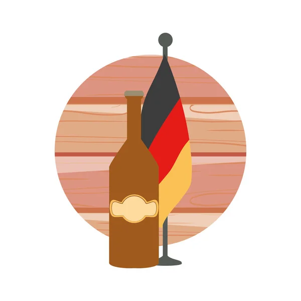 Kutup oktoberfest festivalinde Almanya bayrağı ile bira şişesi — Stok Vektör