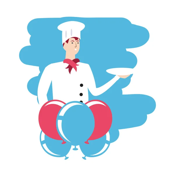 Професійний кухар працівник з кульками гелій день праці святкування — стоковий вектор