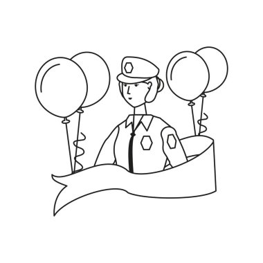 balonlar helyum işçi günü kutlaması ile kadın polis memuru