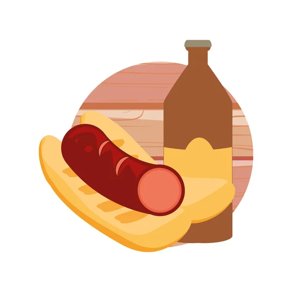 Bouteille de bière et hot dog oktoberfest festival — Image vectorielle