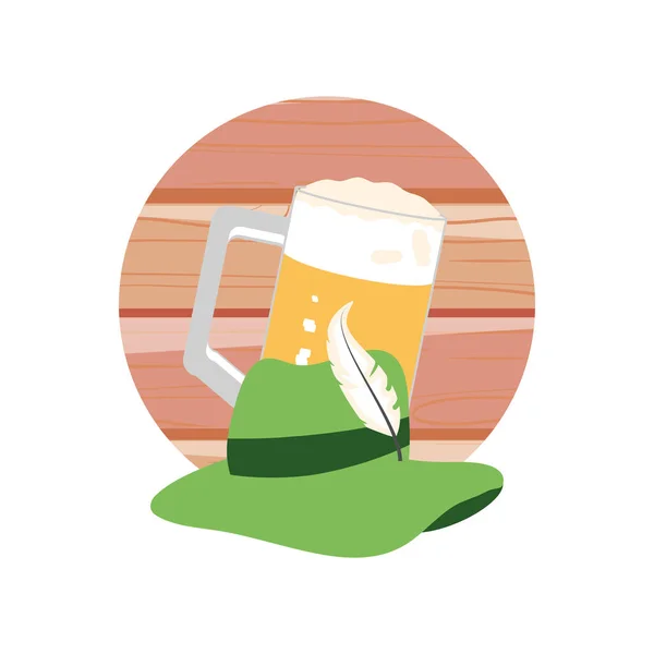Pot de bière avec chapeau tyroline oktoberfest — Image vectorielle