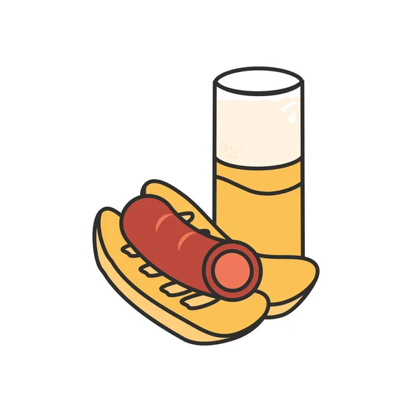 Verre de bière avec hot dog oktoberfest icône — Image vectorielle