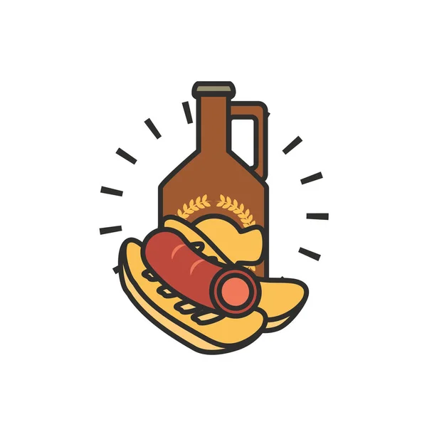 Bouteille de bière et hot dog oktoberfest festival — Image vectorielle