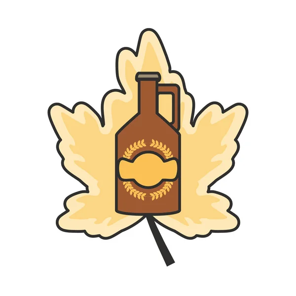 Flaska öl och Leaf Oktoberfest Festival ikon — Stock vektor