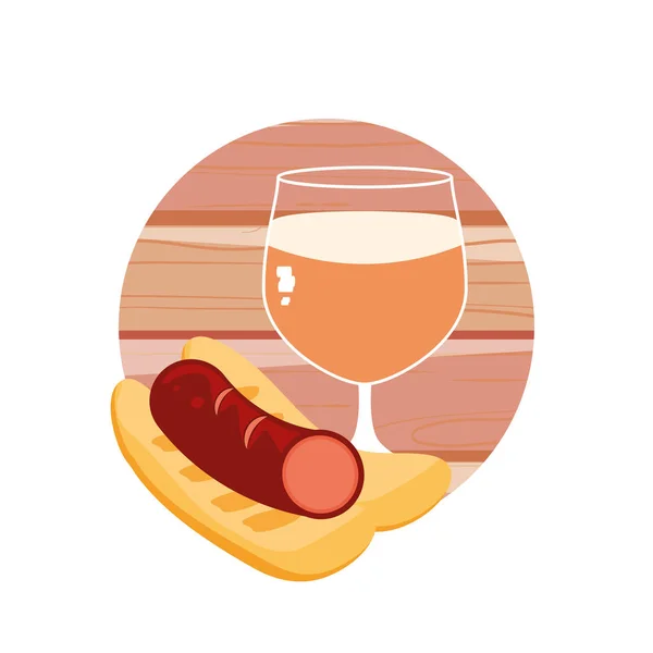 Becher Bier mit Hot Dog beim Oktoberfest — Stockvektor