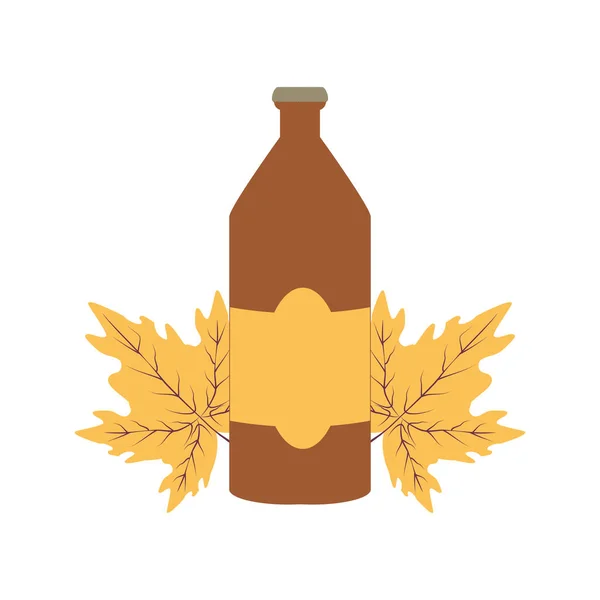 Flasche Bier und Blatt Oktoberfest-Ikone — Stockvektor